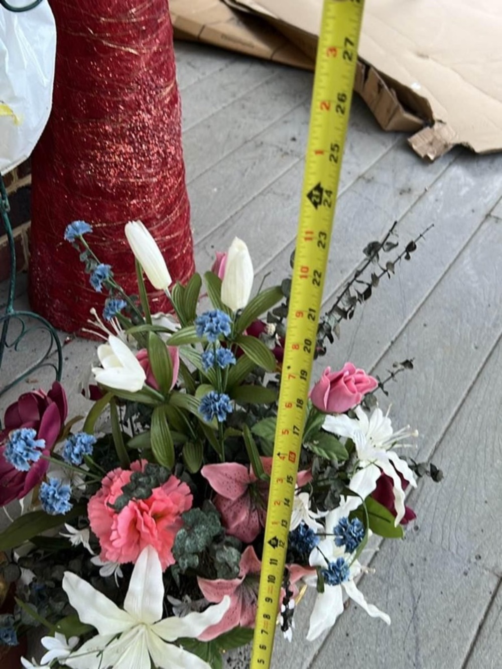 20"x20"Artificial Pink/White/Blue Faux Floral Centerpiece Arrangement Brass Pot - Picture 4 of 5
